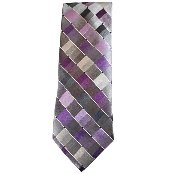Mens Tie Purple Gray Geometric Silk 59" Classic 3.75"  Kenneth Cole Reaction - Picture 5 of 11